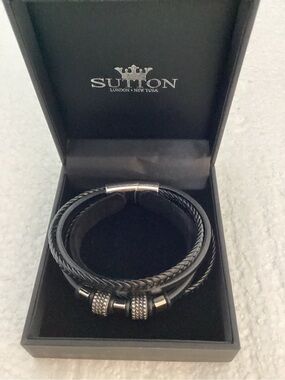 Rhona Sutton Black Nexus Multi Leather Stainless Steel Bracelet